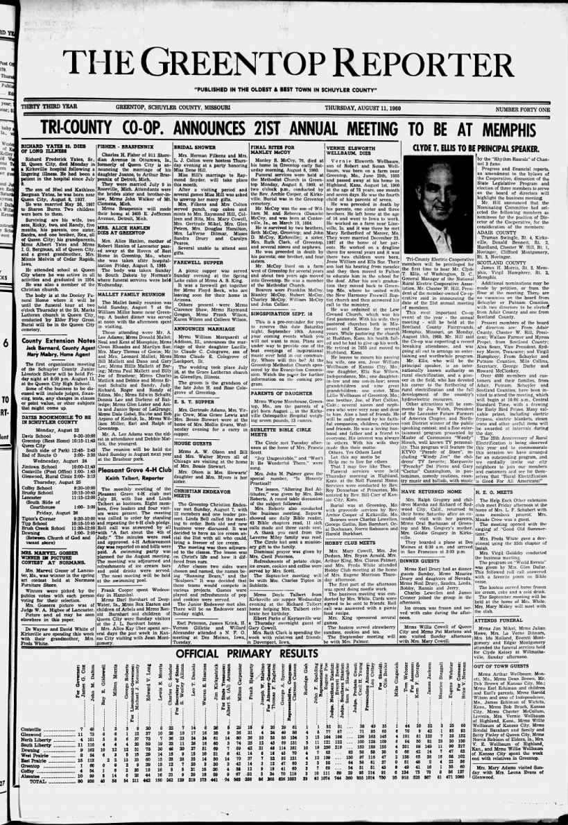 Greentop Reporter front page dated August 11, 1960